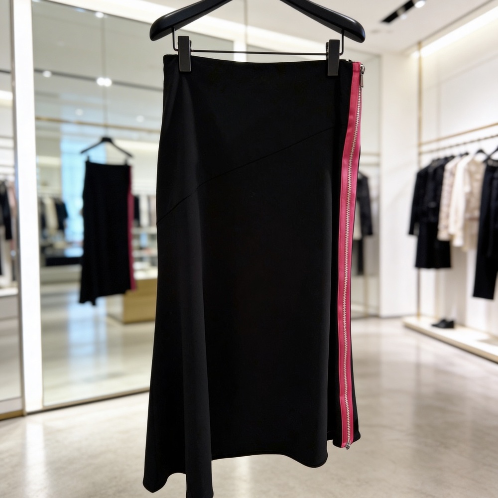 DKNY asymmetrical skirt with exposed zipper (hot pink stripe)